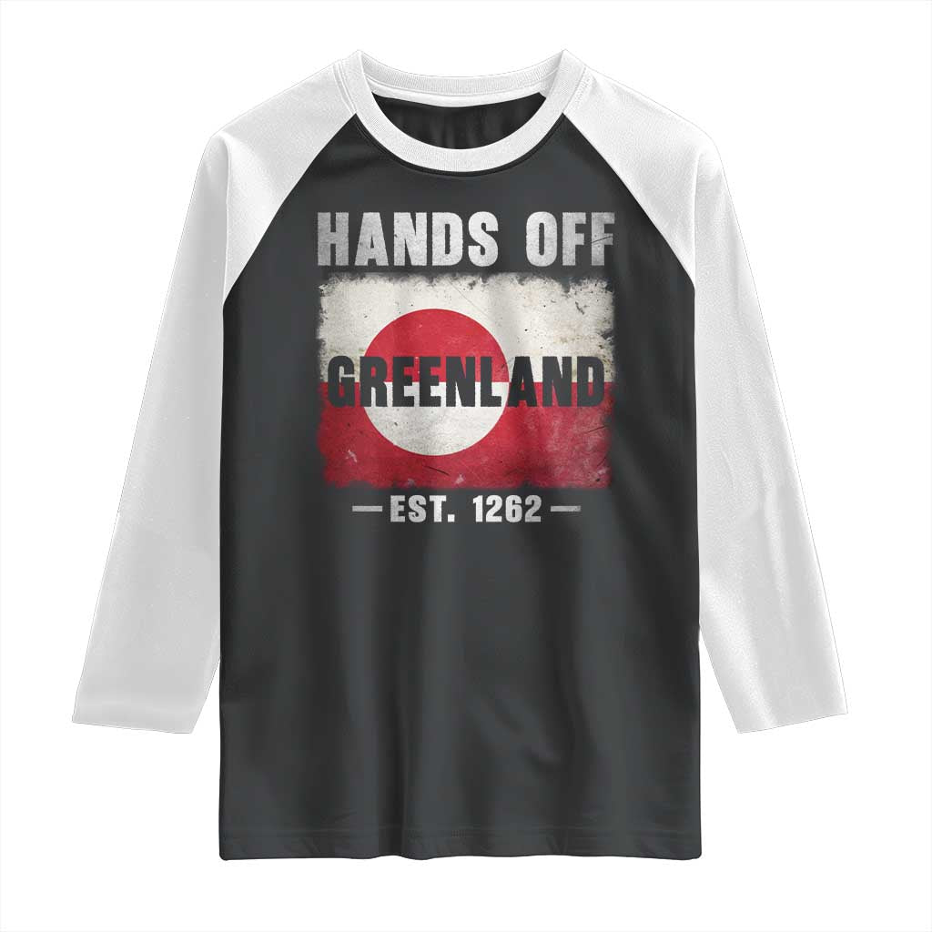 Hands Off Greenland Raglan Shirt Greenland EST 1262 Political Protest TS11 Black White Print Your Wear