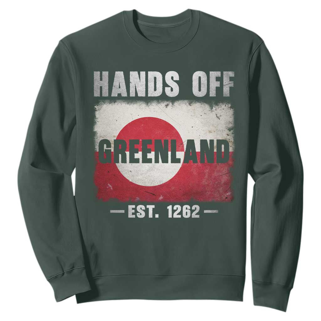 Hands Off Greenland Sweatshirt Greenland EST 1262 Political Protest TS11 Dark Forest Green Print Your Wear