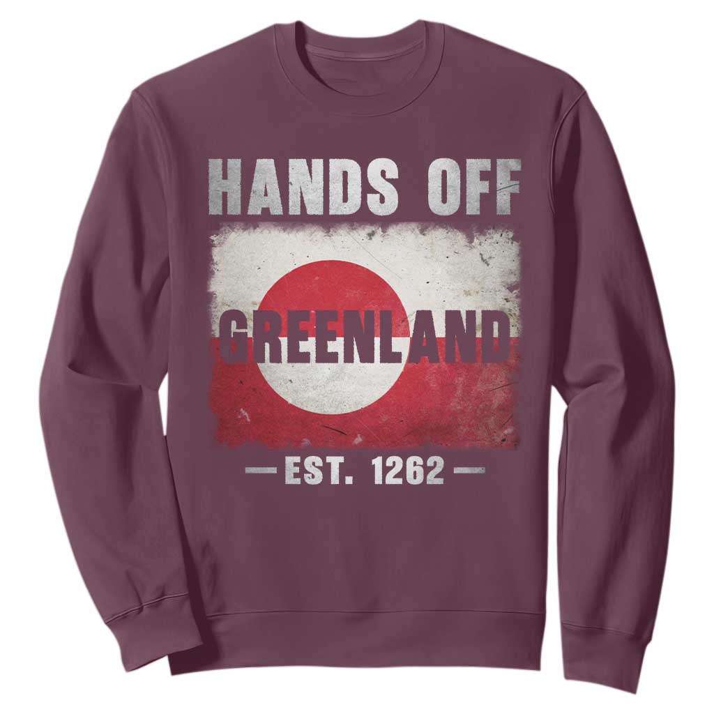 Hands Off Greenland Sweatshirt Greenland EST 1262 Political Protest TS11 Maroon Print Your Wear