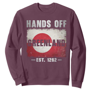Hands Off Greenland Sweatshirt Greenland EST 1262 Political Protest TS11 Maroon Print Your Wear