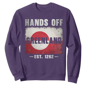 Hands Off Greenland Sweatshirt Greenland EST 1262 Political Protest TS11 Purple Print Your Wear
