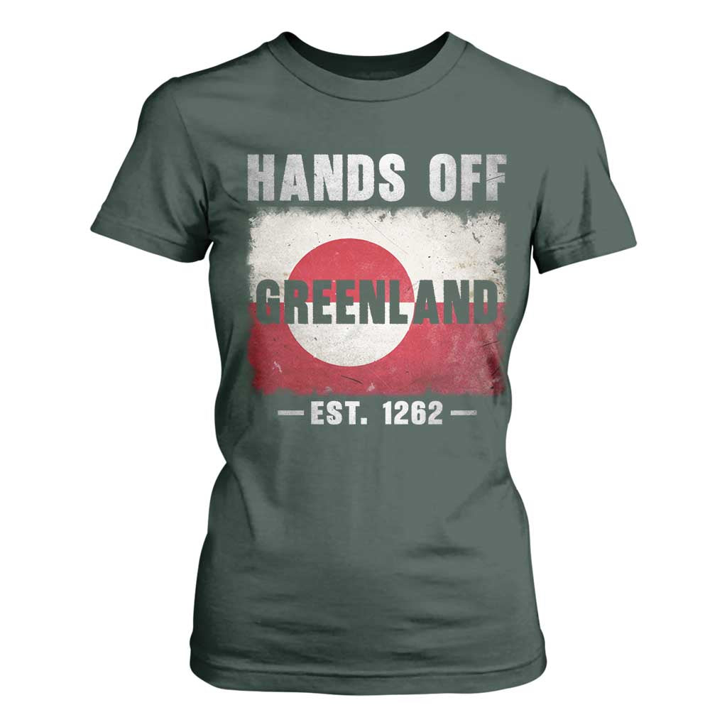 Hands Off Greenland T Shirt For Women Greenland EST 1262 Political Protest TS11 Dark Forest Green Print Your Wear