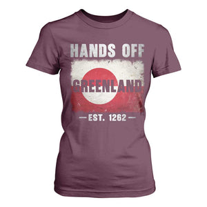 Hands Off Greenland T Shirt For Women Greenland EST 1262 Political Protest TS11 Maroon Print Your Wear