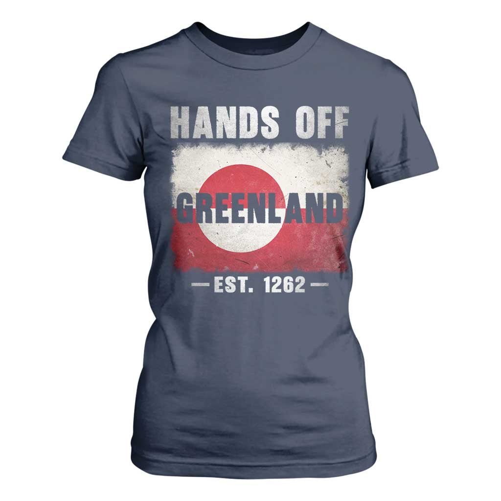 Hands Off Greenland T Shirt For Women Greenland EST 1262 Political Protest TS11 Navy Print Your Wear