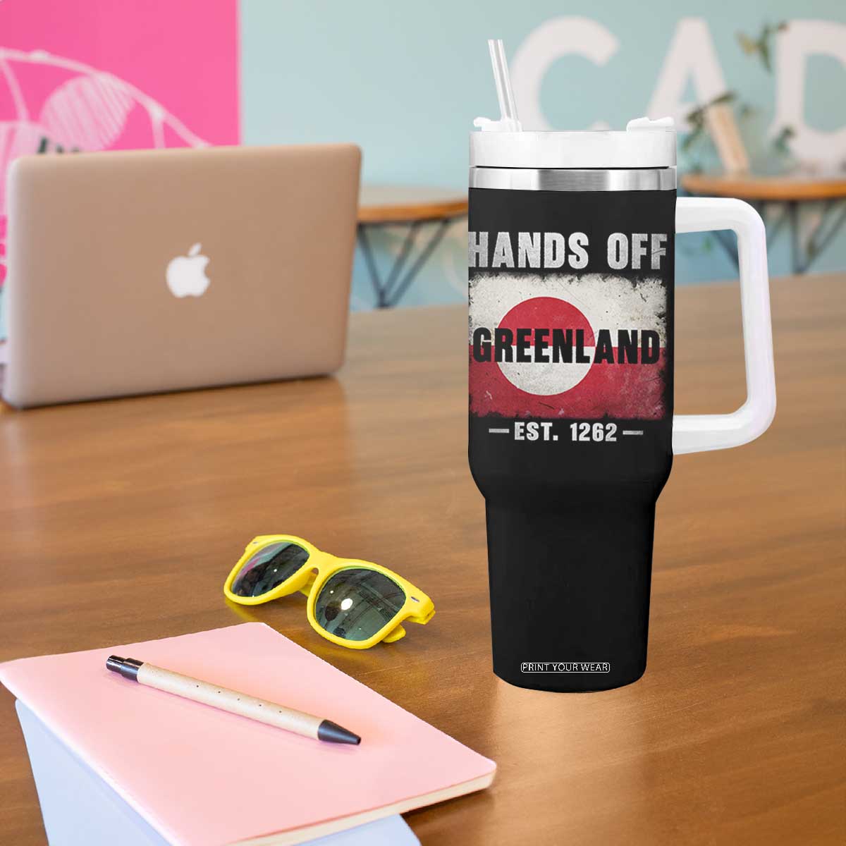 Hands Off Greenland Tumbler With Handle Greenland EST 1262 Political Protest TS11 Print Your Wear