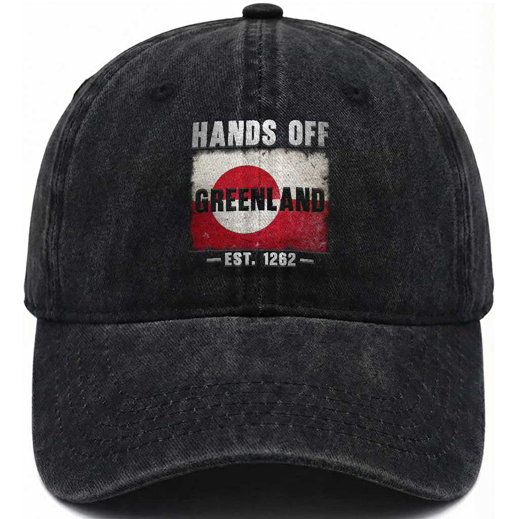 Hands Off Greenland Washed Cotton Baseball Cap Greenland EST 1262 Political Protest TS11 Print Your Wear