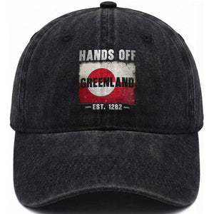 Hands Off Greenland Washed Cotton Baseball Cap Greenland EST 1262 Political Protest TS11 Print Your Wear