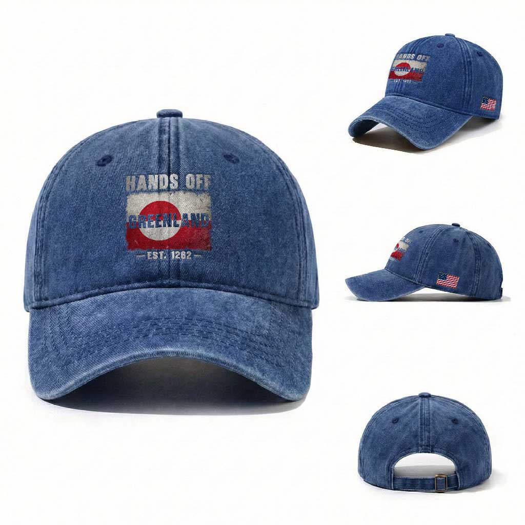 Hands Off Greenland Washed Cotton Baseball Cap Greenland EST 1262 Political Protest TS11 Washed Cap Universal Fit Royal Blue Print Your Wear