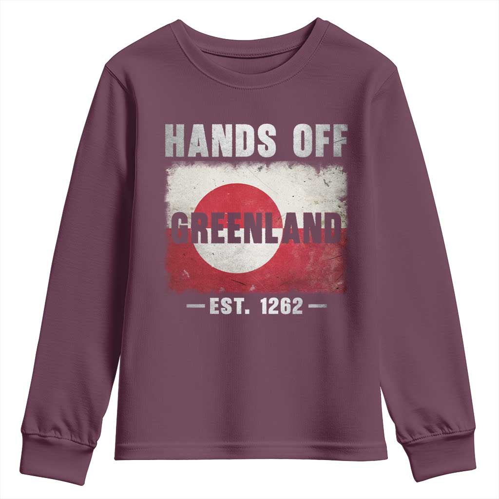 Hands Off Greenland Youth Sweatshirt Greenland EST 1262 Political Protest TS11 Maroon Print Your Wear