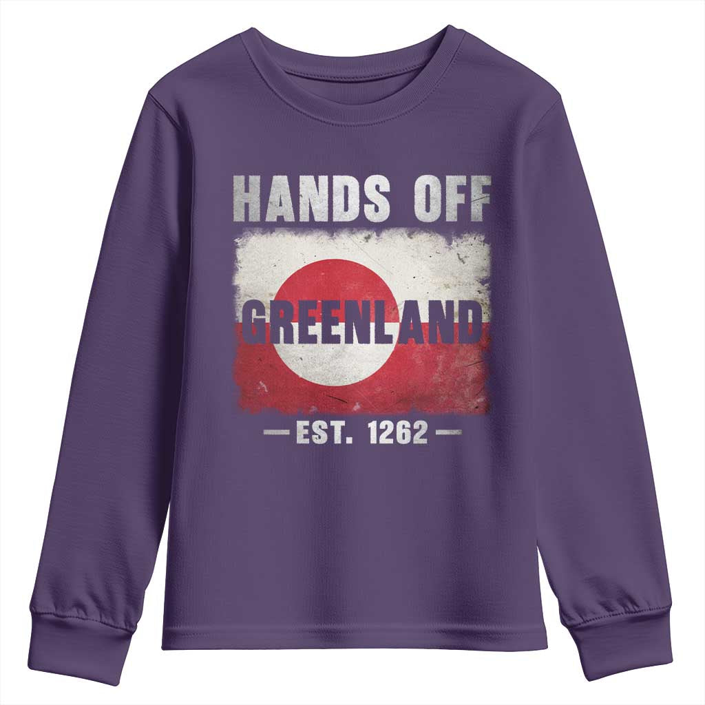 Hands Off Greenland Youth Sweatshirt Greenland EST 1262 Political Protest TS11 Purple Print Your Wear