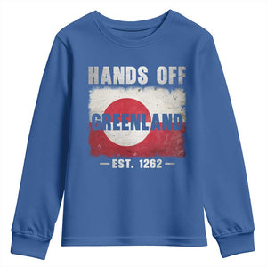 Hands Off Greenland Youth Sweatshirt Greenland EST 1262 Political Protest TS11 Royal Blue Print Your Wear