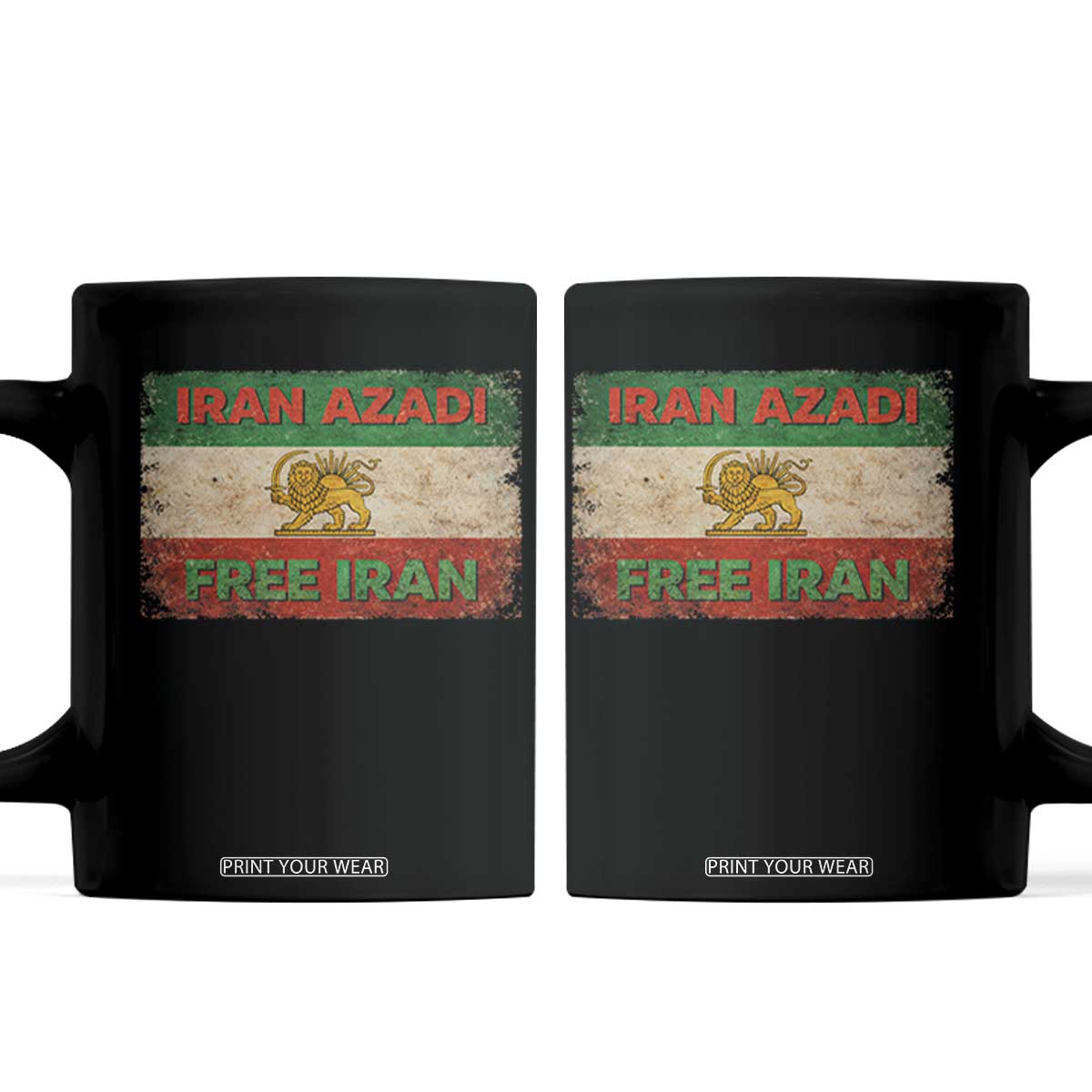 Iran Azadi Lion Sun Sword Flag Free Iran Revolution Coffee Mug TS11 Black Print Your Wear