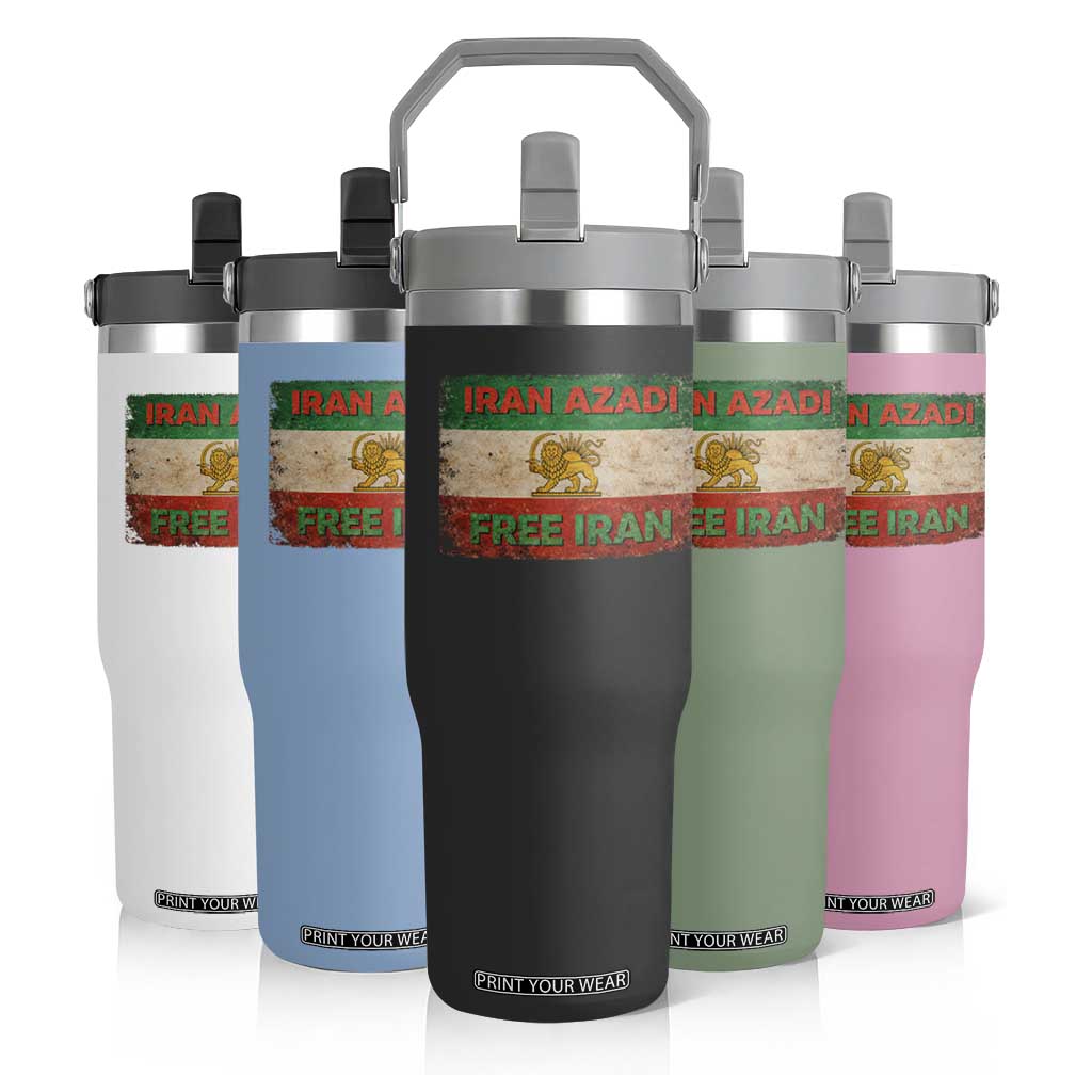 Iran Azadi Lion Sun Sword Flag Free Iran Revolution Flip Straw Tumbler TS11 Print Your Wear