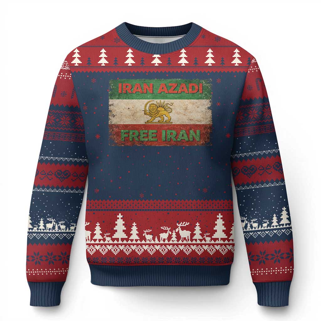Iran Azadi Lion Sun Sword Flag Free Iran Revolution Ugly Christmas Sweater TS11 Navy Red Print Your Wear