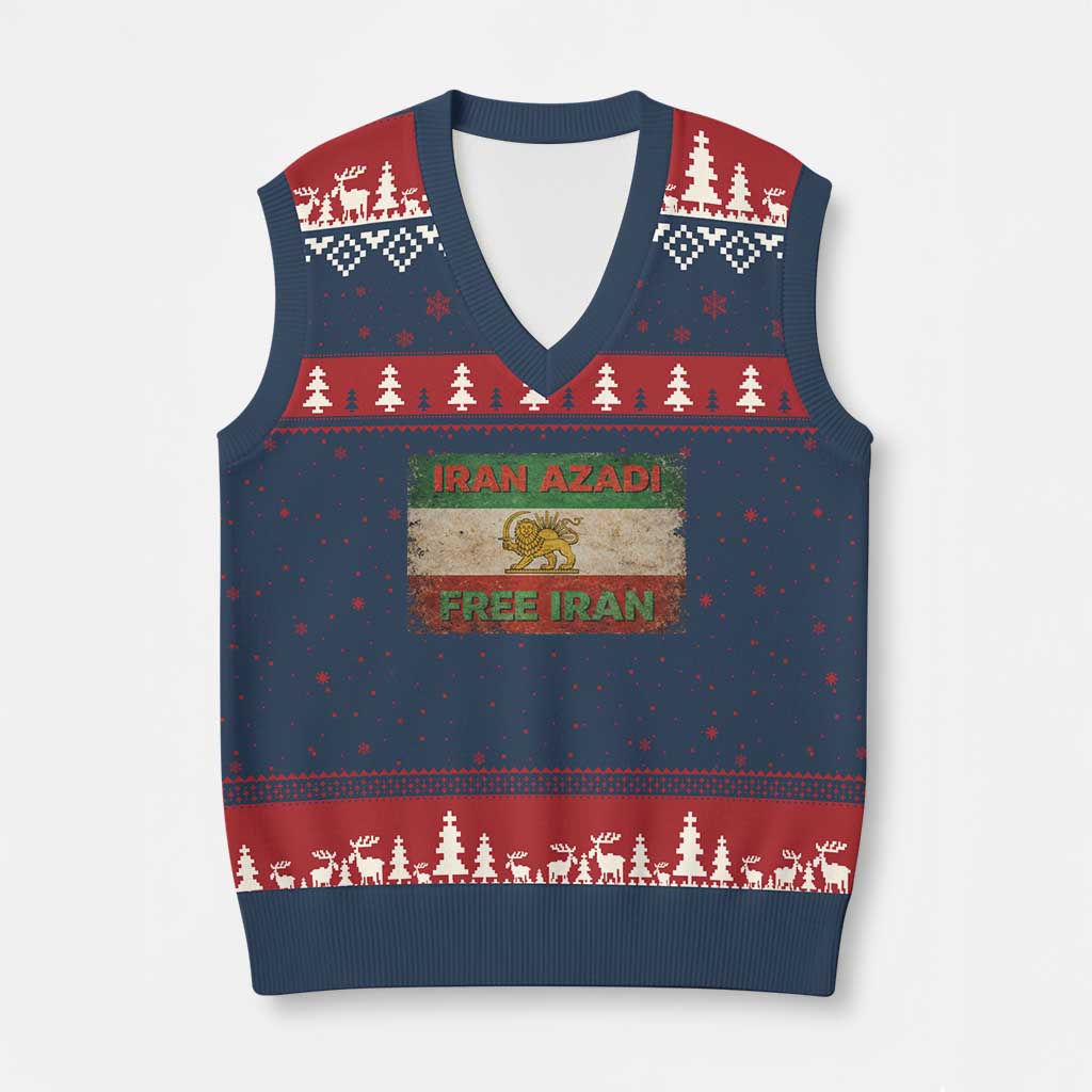 Iran Azadi Lion Sun Sword Flag Free Iran Revolution V-Neck Knit Sweater Vest TS11 Navy Red Print Your Wear