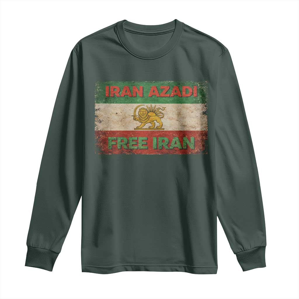 Iran Azadi Lion Sun Sword Flag Free Iran Revolution Long Sleeve Shirt TS11 Dark Forest Green Print Your Wear