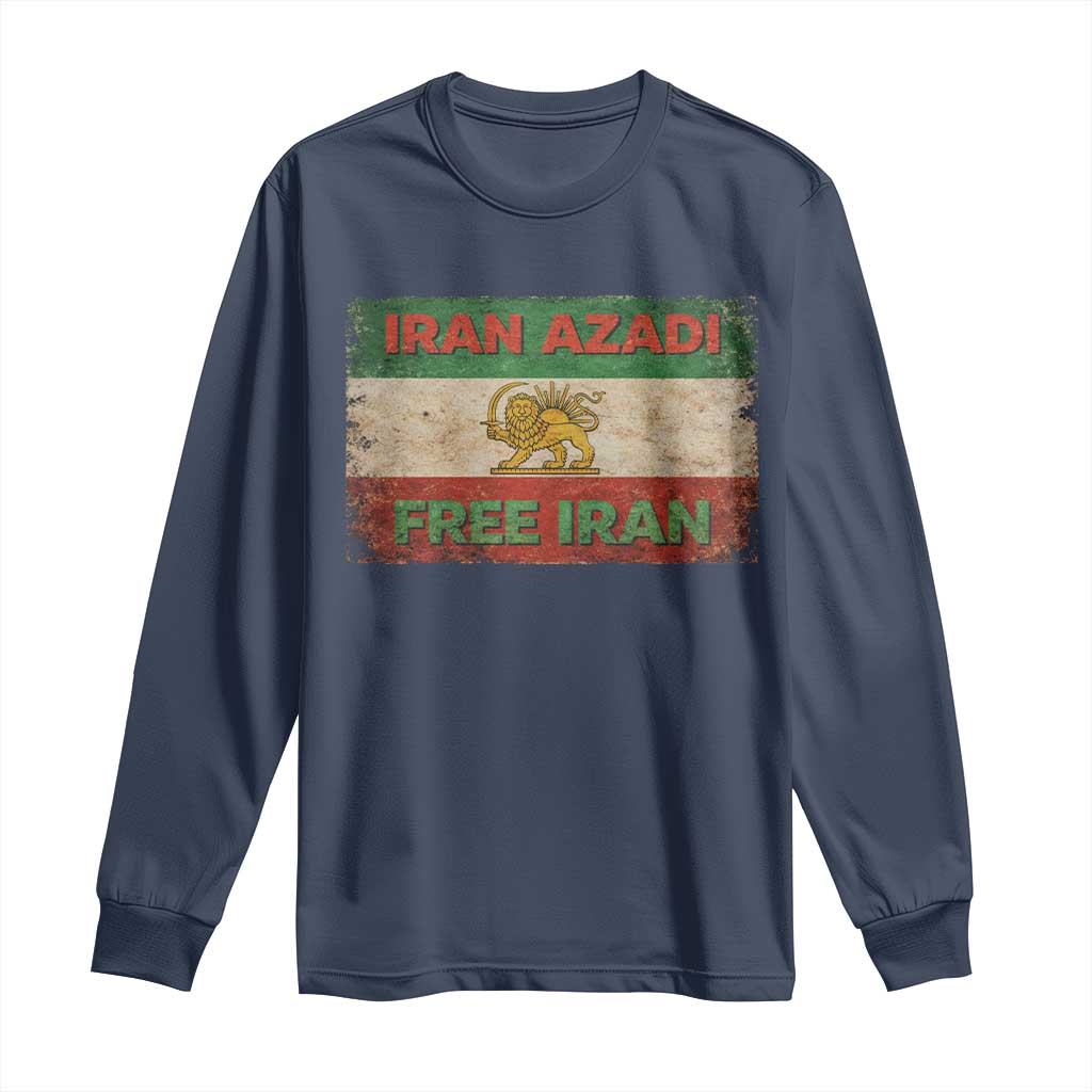 Iran Azadi Lion Sun Sword Flag Free Iran Revolution Long Sleeve Shirt TS11 Navy Print Your Wear