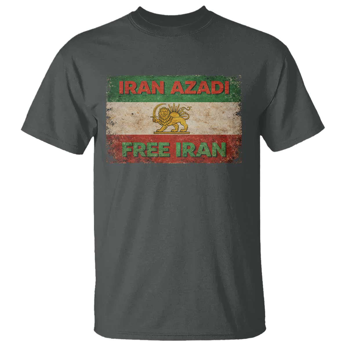 Iran Azadi Lion Sun Sword Flag Free Iran Revolution T Shirt TS11 Dark Heather Print Your Wear