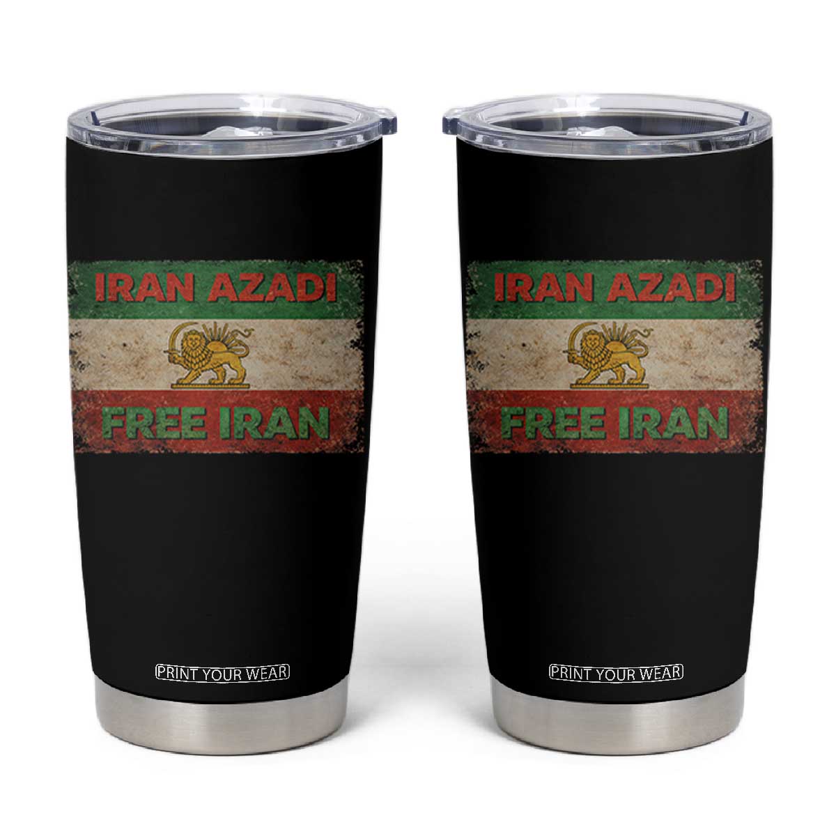 Iran Azadi Lion Sun Sword Flag Free Iran Revolution Tumbler Cup TS11 Black Print Your Wear
