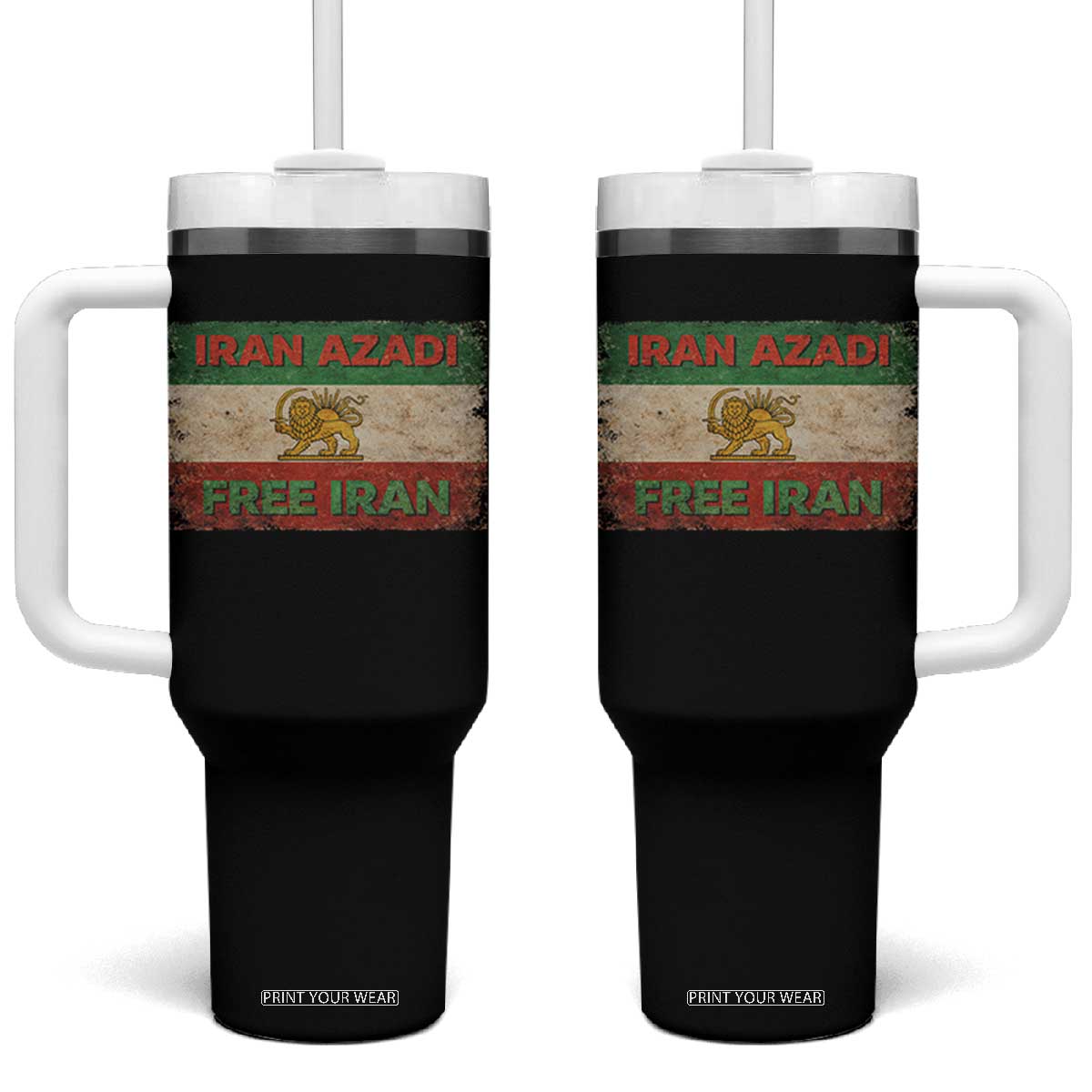 Iran Azadi Lion Sun Sword Flag Free Iran Revolution Tumbler With Handle TS11 One Size: 40 oz Black Print Your Wear