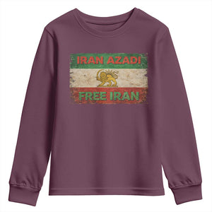 Iran Azadi Lion Sun Sword Flag Free Iran Revolution Youth Sweatshirt TS11 Maroon Print Your Wear