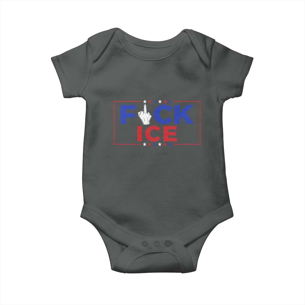 Funny Fck Ice Baby Onesie Immigration Activist Anti Deportation Middle Finger Graphic TS11 Dark Heather Print Your Wear