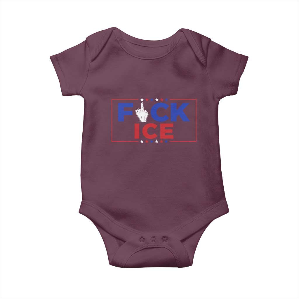 Funny Fck Ice Baby Onesie Immigration Activist Anti Deportation Middle Finger Graphic TS11 Maroon Print Your Wear