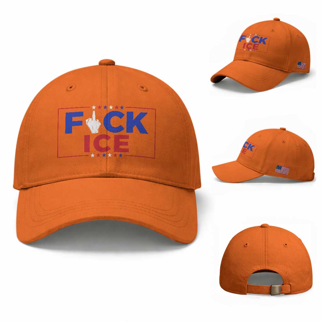 Funny Fck Ice Baseball Cap Immigration Activist Anti Deportation Middle Finger Graphic TS11 Baseball Cap Universal Fit Orange Print Your Wear