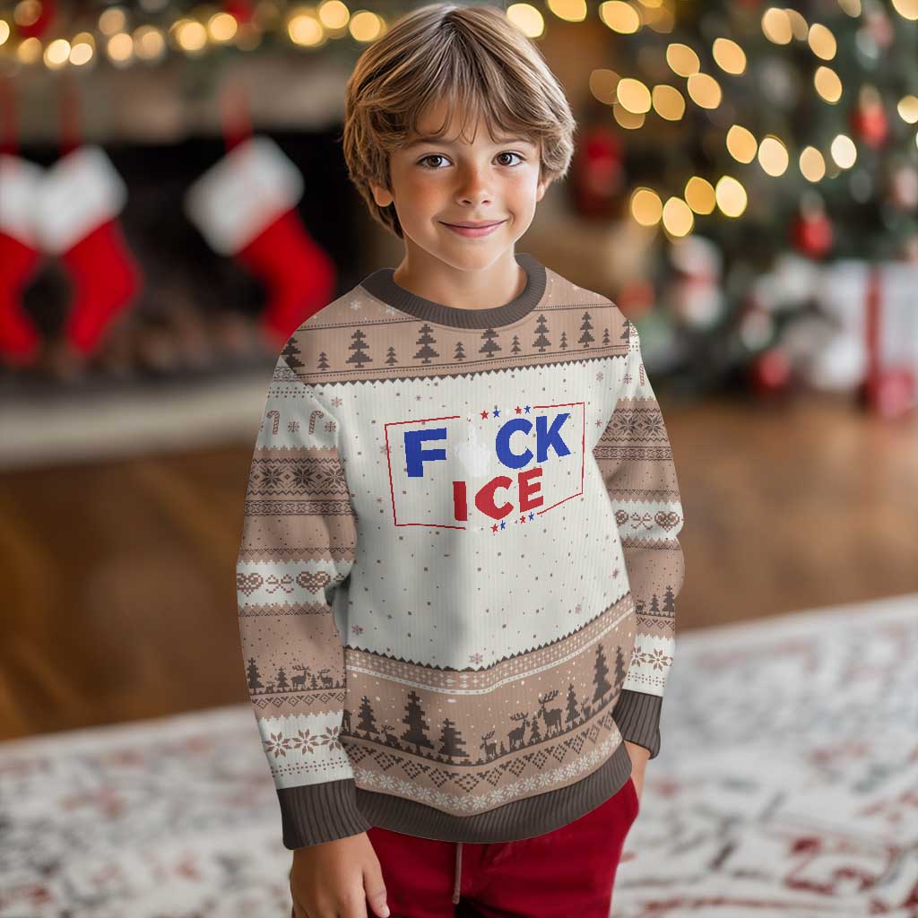 Funny Fck Ice Ugly Christmas Sweater Immigration Activist Anti Deportation Middle Finger Graphic TS11 Mocha Mousse Print Your Wear
