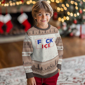 Funny Fck Ice Ugly Christmas Sweater Immigration Activist Anti Deportation Middle Finger Graphic TS11 Mocha Mousse Print Your Wear