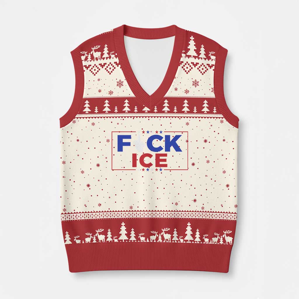 Funny Fck Ice V-Neck Knit Sweater Vest Immigration Activist Anti Deportation Middle Finger Graphic TS11 Beige Red Print Your Wear