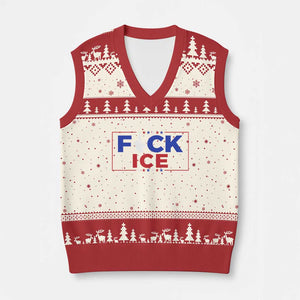 Funny Fck Ice V-Neck Knit Sweater Vest Immigration Activist Anti Deportation Middle Finger Graphic TS11 Beige Red Print Your Wear