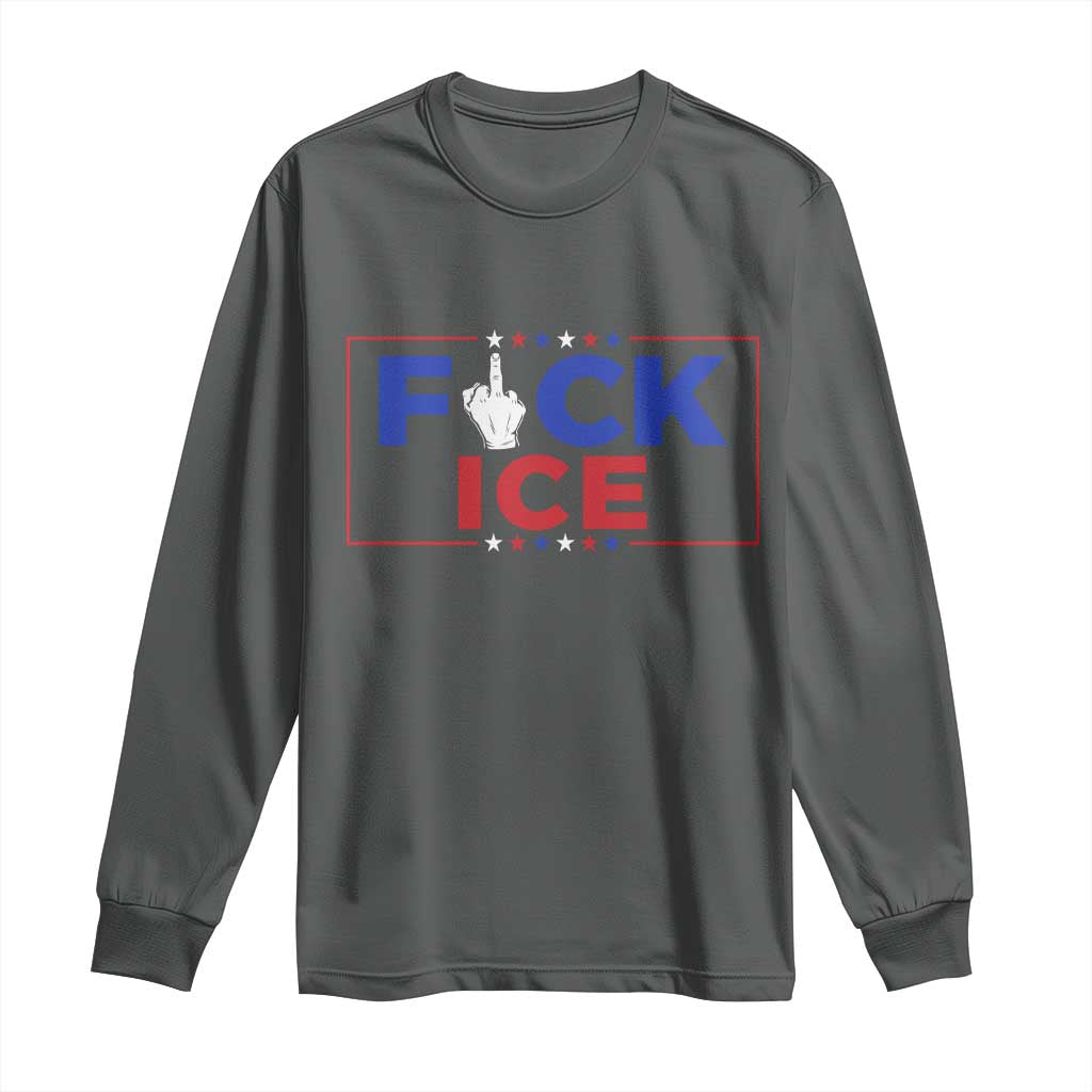 Funny Fck Ice Long Sleeve Shirt Immigration Activist Anti Deportation Middle Finger Graphic TS11 Dark Heather Print Your Wear