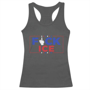 Funny Fck Ice Racerback Tank Top Immigration Activist Anti Deportation Middle Finger Graphic TS11 Dark Heather Print Your Wear