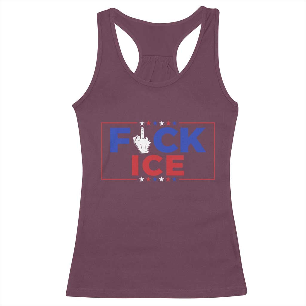 Funny Fck Ice Racerback Tank Top Immigration Activist Anti Deportation Middle Finger Graphic TS11 Maroon Print Your Wear
