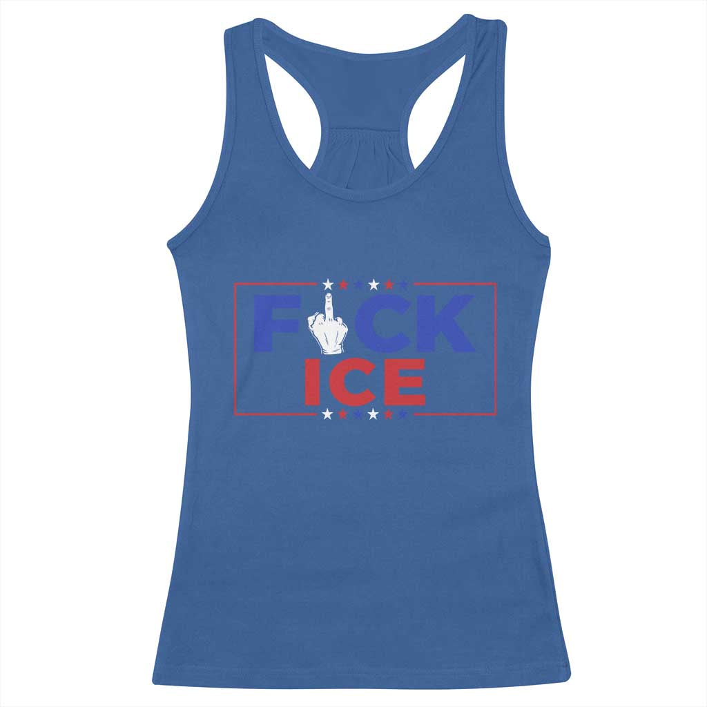 Funny Fck Ice Racerback Tank Top Immigration Activist Anti Deportation Middle Finger Graphic TS11 Royal Blue Print Your Wear