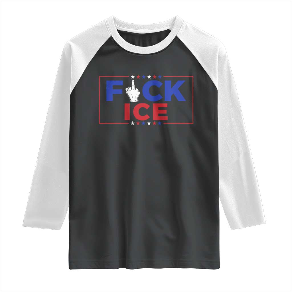 Funny Fck Ice Raglan Shirt Immigration Activist Anti Deportation Middle Finger Graphic TS11 Black White Print Your Wear