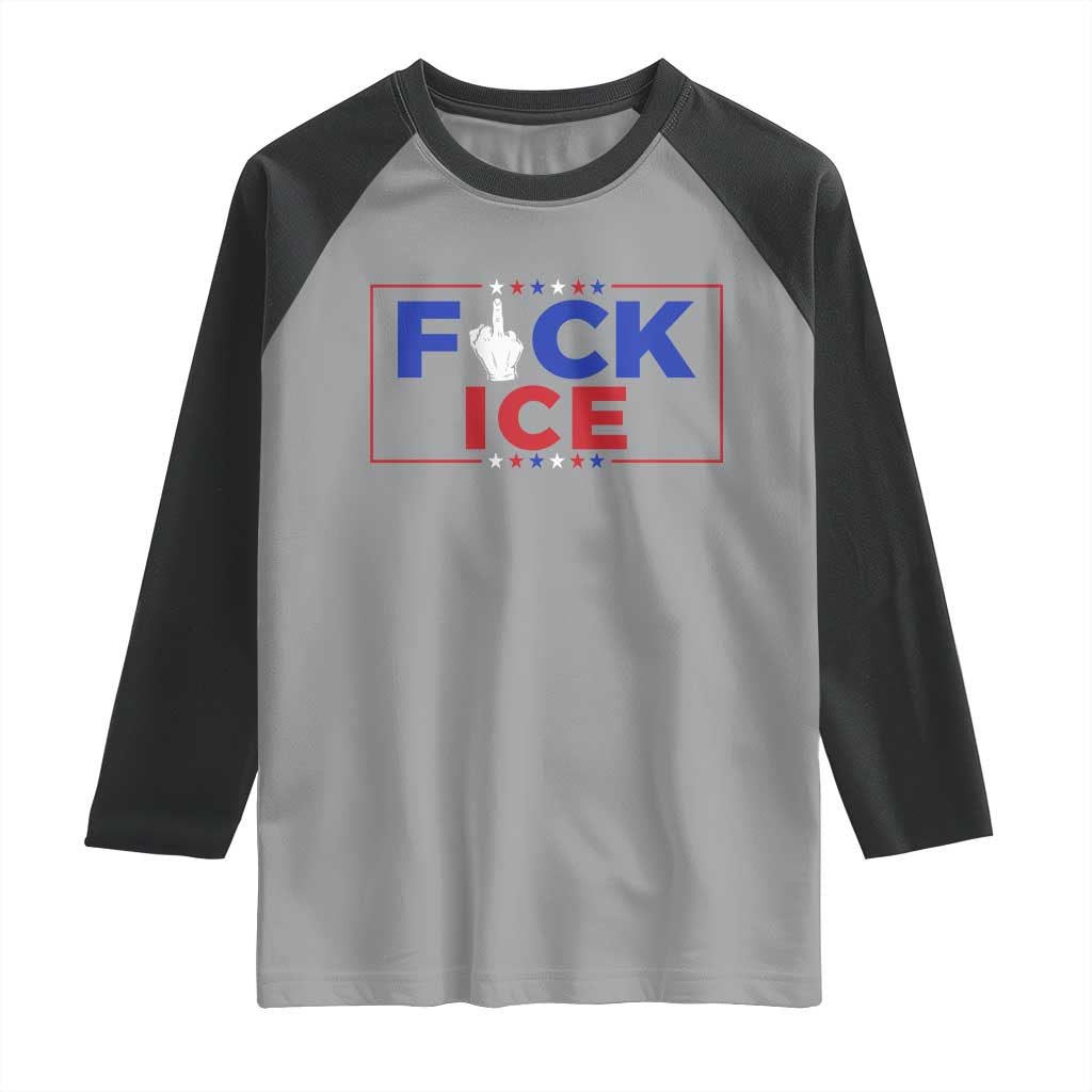 Funny Fck Ice Raglan Shirt Immigration Activist Anti Deportation Middle Finger Graphic TS11 Sport Gray Black Print Your Wear
