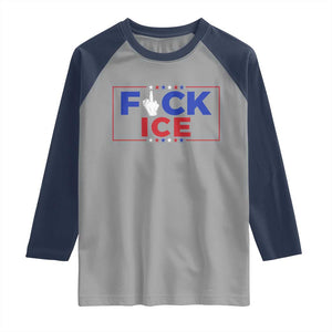 Funny Fck Ice Raglan Shirt Immigration Activist Anti Deportation Middle Finger Graphic TS11 Sport Gray Navy Print Your Wear