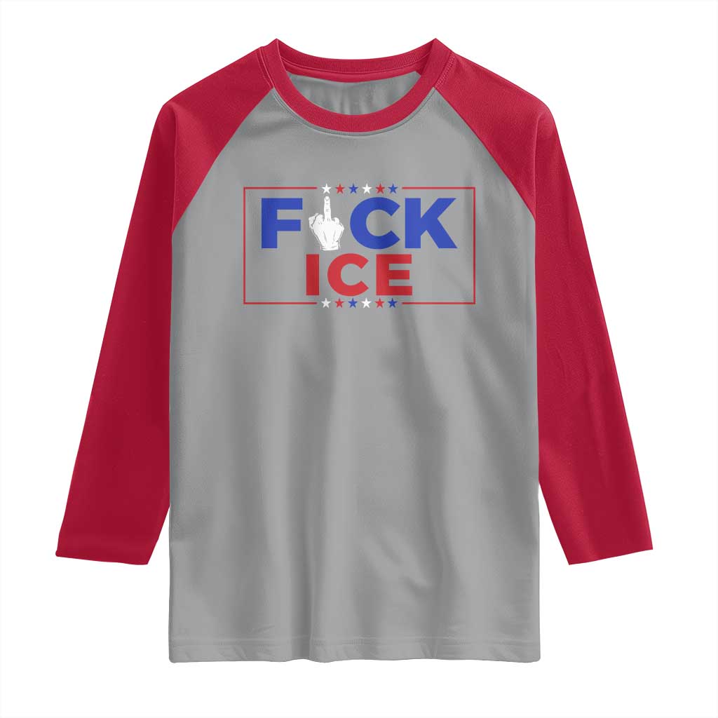 Funny Fck Ice Raglan Shirt Immigration Activist Anti Deportation Middle Finger Graphic TS11 Sport Gray Red Print Your Wear