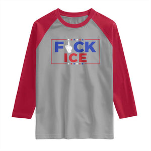 Funny Fck Ice Raglan Shirt Immigration Activist Anti Deportation Middle Finger Graphic TS11 Sport Gray Red Print Your Wear