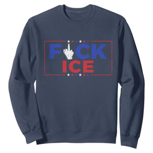 Funny Fck Ice Sweatshirt Immigration Activist Anti Deportation Middle Finger Graphic TS11 Navy Print Your Wear