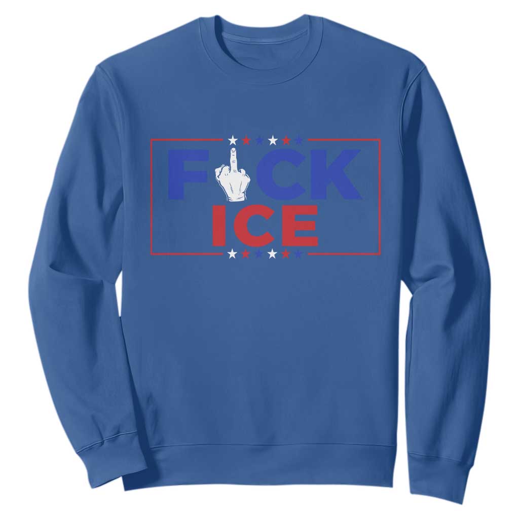 Funny Fck Ice Sweatshirt Immigration Activist Anti Deportation Middle Finger Graphic TS11 Royal Blue Print Your Wear