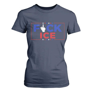 Funny Fck Ice T Shirt For Women Immigration Activist Anti Deportation Middle Finger Graphic TS11 Navy Print Your Wear