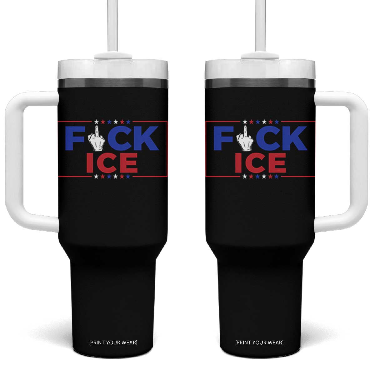 Funny Fck Ice Tumbler With Handle Immigration Activist Anti Deportation Middle Finger Graphic TS11 One Size: 40 oz Black Print Your Wear