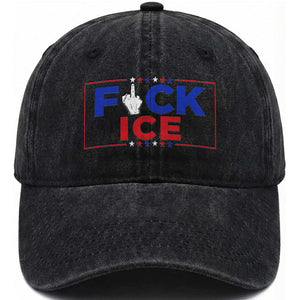 Funny Fck Ice Washed Cotton Baseball Cap Immigration Activist Anti Deportation Middle Finger Graphic TS11 Print Your Wear