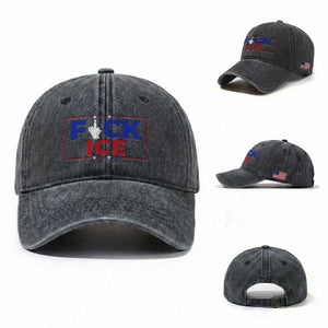 Funny Fck Ice Washed Cotton Baseball Cap Immigration Activist Anti Deportation Middle Finger Graphic TS11 Washed Cap Universal Fit Dark Gray Print Your Wear