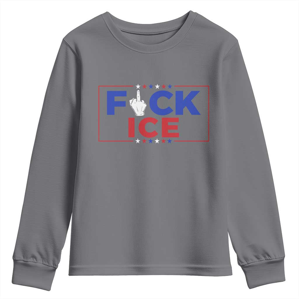 Funny Fck Ice Youth Sweatshirt Immigration Activist Anti Deportation Middle Finger Graphic TS11 Charcoal Print Your Wear