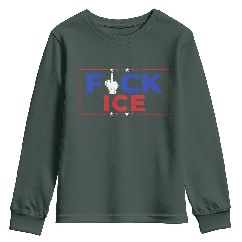 Funny Fck Ice Youth Sweatshirt Immigration Activist Anti Deportation Middle Finger Graphic TS11 Dark Forest Green Print Your Wear