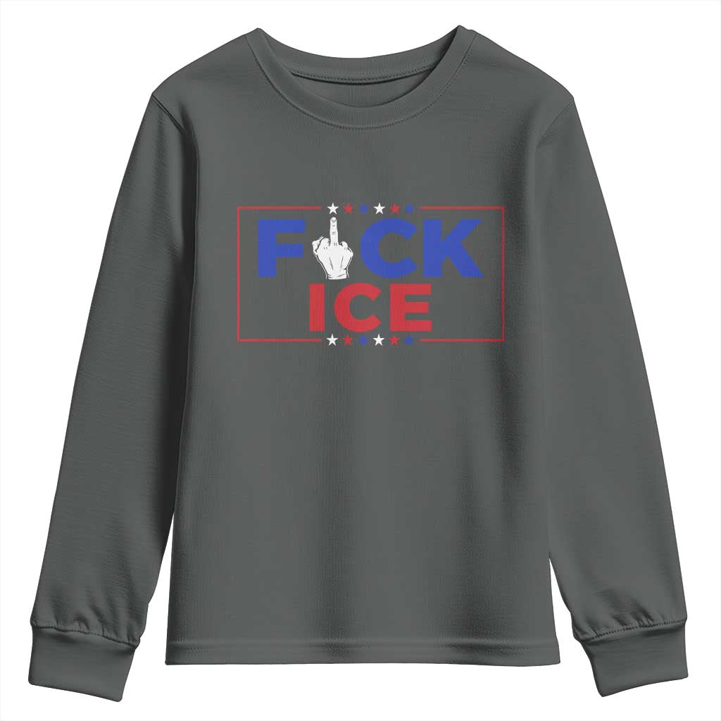 Funny Fck Ice Youth Sweatshirt Immigration Activist Anti Deportation Middle Finger Graphic TS11 Dark Heather Print Your Wear